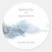 Sneeuwblauw en withuwelijk ronde sticker (Voorkant)