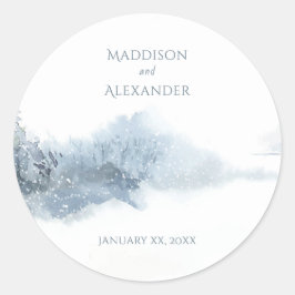 Sneeuwblauw en withuwelijk ronde sticker