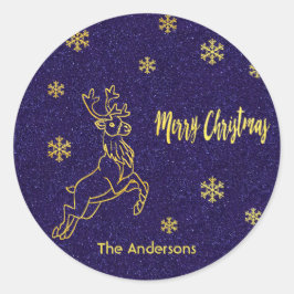 Sneeuwblauw glitsgoud met fijne kerst ronde sticker