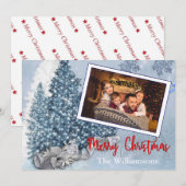 Sneeuwblauw kerstbomen met foto's van kant feestdagenkaart (Voorkant / Achterkant)