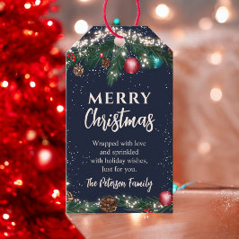 Sneeuwblauw kerstlicht cadeaulabel