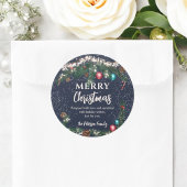 Sneeuwblauw kerstlicht ronde sticker