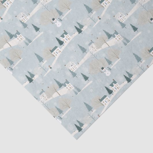 Sneeuwblauw minimalistisch kerstdorp tissuepapier (Detail)