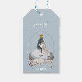 Sneeuwblauw Wereldbol Lichte Vakantie Cadeaulabel (Voorkant)