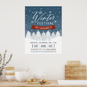Sneeuwblauw Winter Festival Bomen & Herten Event Poster (Keuken)