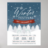 Sneeuwblauw Winter Festival Bomen & Herten Event Poster (Voorkant)