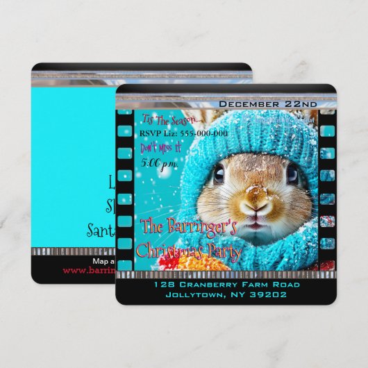 Sneeuwblauwe Konijn Kerstfeest Kaart (Voorkant / Achterkant)