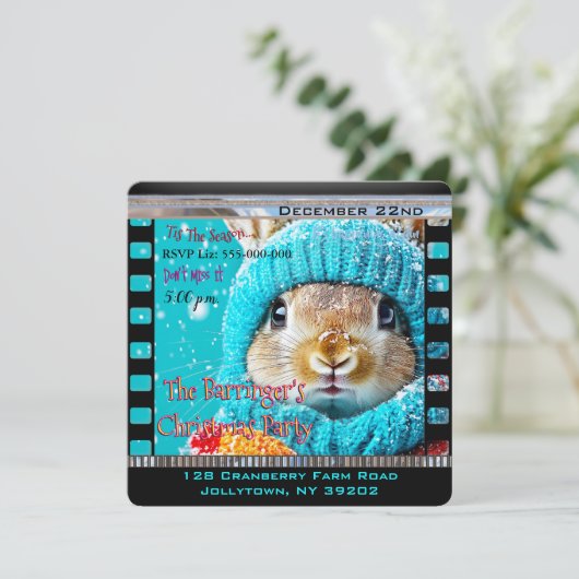 Sneeuwblauwe Konijn Kerstfeest Kaart (Staand voorkant)