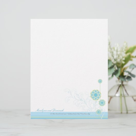 Sneeuwbloem Blauwe Weddenschap Letterhead Briefhoofd Ontwerp (Staand voorkant)