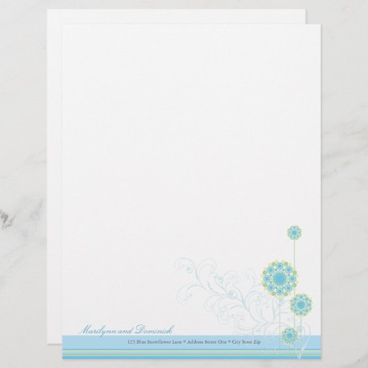 Sneeuwbloem Blauwe Weddenschap Letterhead Briefhoofd Ontwerp (Voorkant / Achterkant)