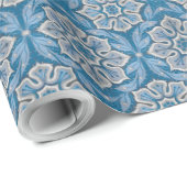 Sneeuwbloemen,  bohemisch design blauw & grijs cadeaupapier (Rol Hoek)