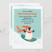 Sneeuwboard Pinguïn Uitnodiging (Voorkant / Achterkant)