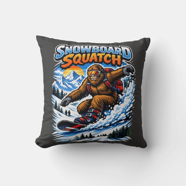 Sneeuwboard Squatch – Grappige Bigfoot-sneeuwboard Kussen (Voorkant)