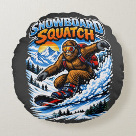 Sneeuwboard Squatch – Grappige Bigfoot-sneeuwboard Rond Kussen