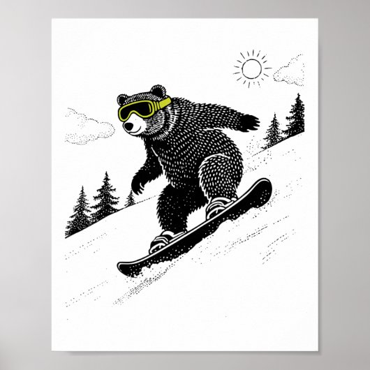 Sneeuwboardbeer, Grappige wintersport, Skipiste, P Poster (Voorkant)