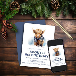 Sneeuwboarden Highland Cow Uitnodiging