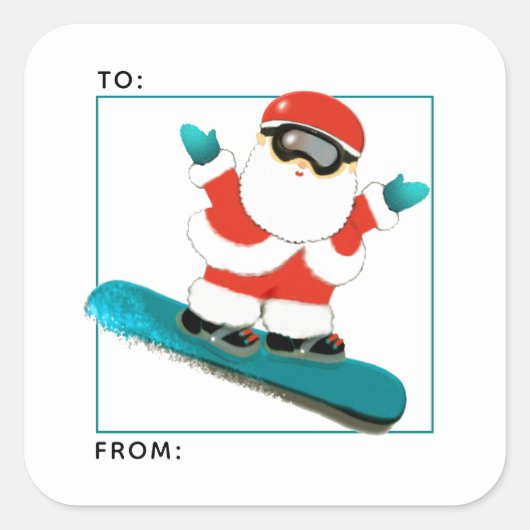 Sneeuwboarden Kerstcadeau tags Vierkante Sticker (Voorkant)