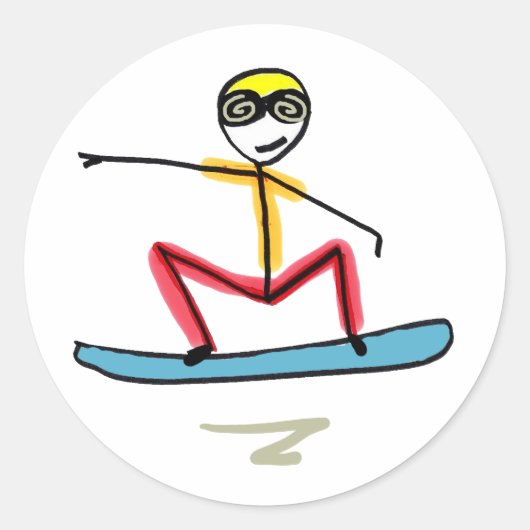 Sneeuwboarden Stickman Ronde Sticker (Voorkant)