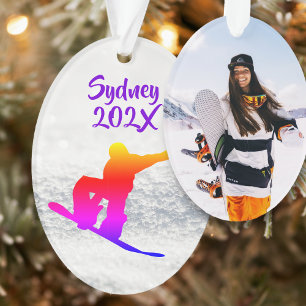 Sneeuwboarden Vrouw Foto Sjabloon Ovaal Ornament