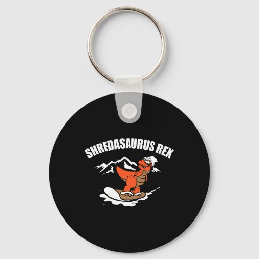 Sneeuwboardende dinosaurus Funny Snowboard Kinder Sleutelhanger (Voorkant)