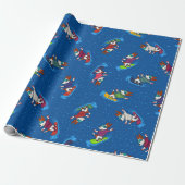 Sneeuwboardende Hond Patroon Cadeaupapier (Uitgerold)