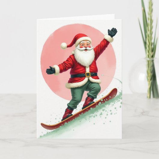 Sneeuwboardende Kerstman Kaart (Voorkant)