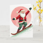 Sneeuwboardende Kerstman Kaart (Gele Bloem)