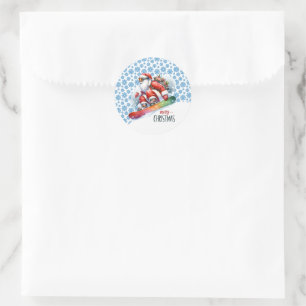 Sneeuwboardende Kerstman Ronde Sticker
