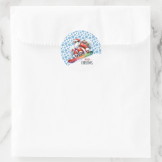 Sneeuwboardende Kerstman Ronde Sticker