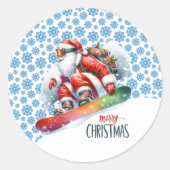 Sneeuwboardende Kerstman Ronde Sticker (Voorkant)
