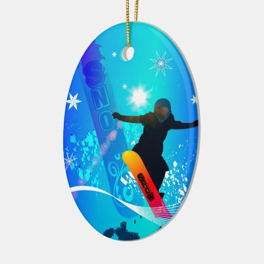 Sneeuwboarder met bordbord keramisch ornament (Links)