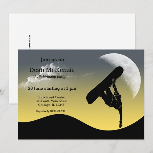 Sneeuwboardfeestje Kaart (Voorkant / Achterkant)