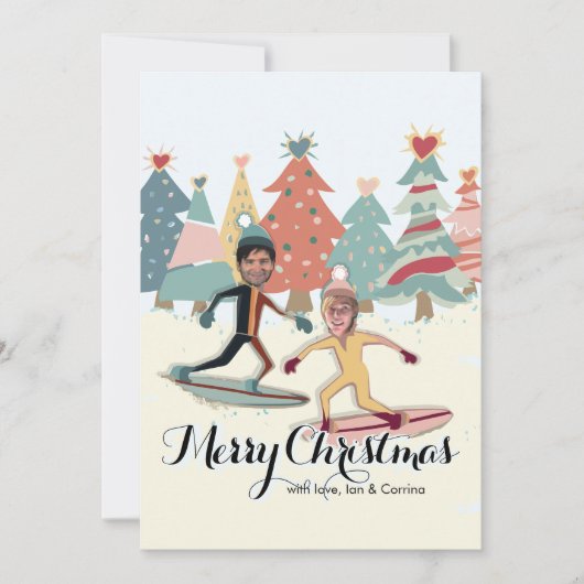 Sneeuwboardkoppel Kerstkaart (Voorkant)
