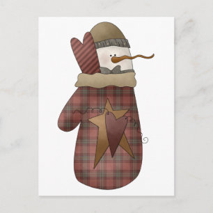 SneeuwBobbins Snowman & Mitten Briefkaart
