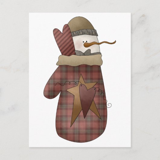 SneeuwBobbins Snowman & Mitten Briefkaart (Voorkant)