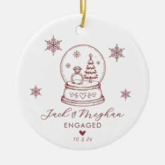 Sneeuwbol Diamanten Verlovingsring Winter Aangepas Keramisch Ornament
