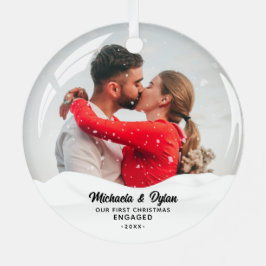 Sneeuwbol Effect 1e Kerst Verloving 2-Foto Metalen Ornament