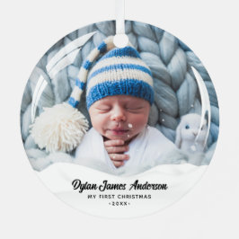 Sneeuwbol Effect Baby's 1e Kerstmis 2-foto Metalen Ornament