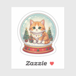 Sneeuwbol Kat Magische Kerstmis Winter Sticker