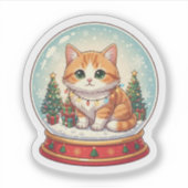 Sneeuwbol Kat Magische Kerstmis Winter Sticker (Voorkant)