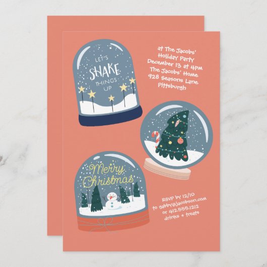 Sneeuwbol Kerstfeest Uitnodiging (Voorkant / Achterkant)