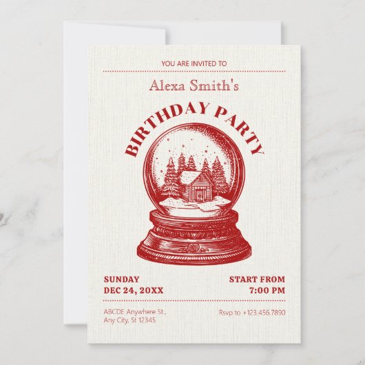  sneeuwbol kerstverjaardag kaart (Voorkant)