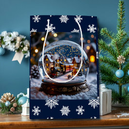 Sneeuwbol met antieke trein en dorp medium cadeauzakje