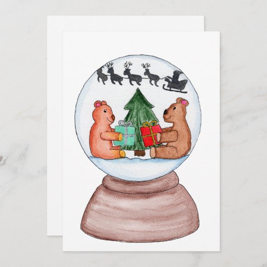 Sneeuwbol met Beren Feestdagenkaart (Voorkant / Achterkant)