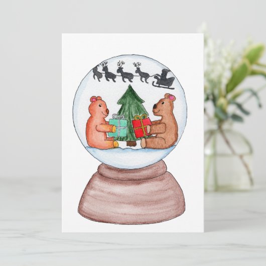 Sneeuwbol met Beren Feestdagenkaart (Staand voorkant)