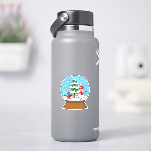 Sneeuwbol met Kardinaalsman en Dennenboom Sticker