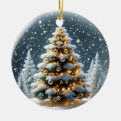 Sneeuwbol met kerstboom in de sneeuw keramisch ornament (Voorkant)