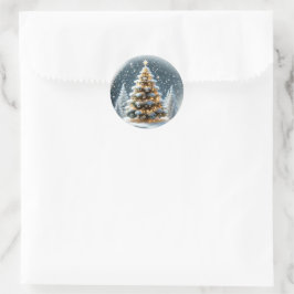 Sneeuwbol met kerstboom in de sneeuw ronde sticker