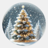 Sneeuwbol met kerstboom in de sneeuw ronde sticker (Voorkant)