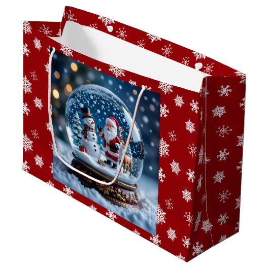 Sneeuwbol met Kerstman en Rendier Groot Cadeauzakje (Voorkant Gekanteld)